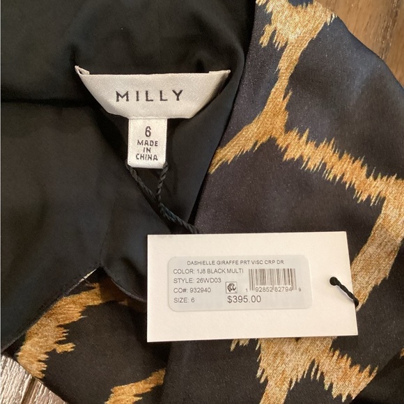 Milly asymmetrical Black "Dashielle" Giraffe Hi Low ruffle Flare Midi Dress 6 - Picture 10 of 10